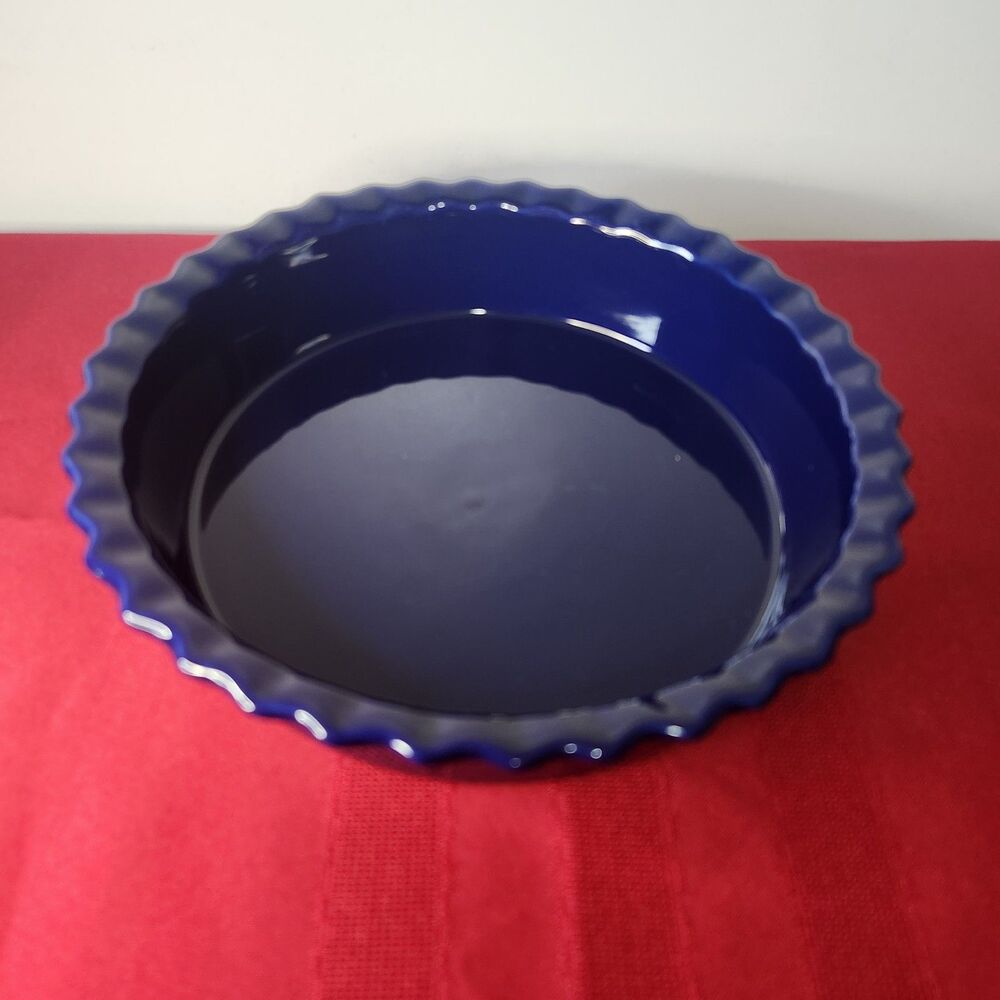 Vtg Chantal Cobalt Blue Ceramic Pie Dish 9" Fluted Scalloped Stoneware Bakeware